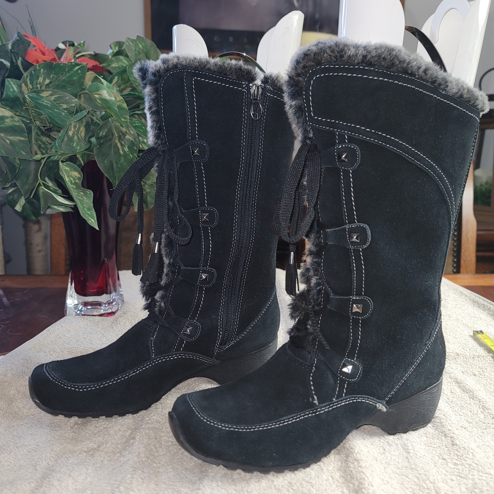 London Fog Black Faux Fur Winter Suede Boots NWOT